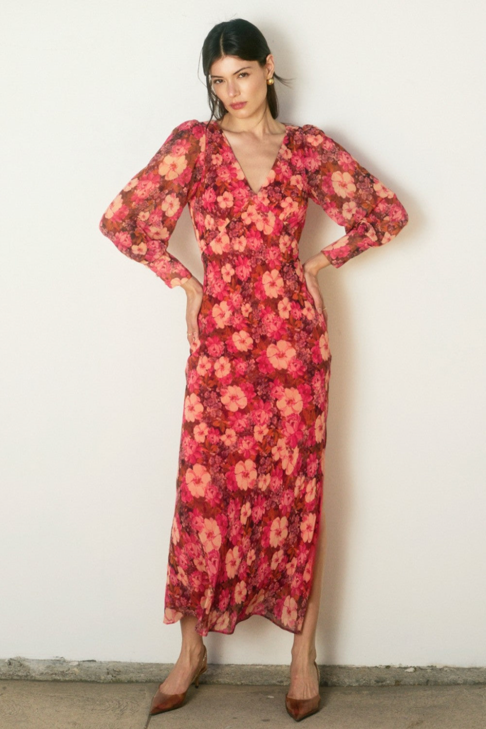Pink Floral Long Sleeve Dress
