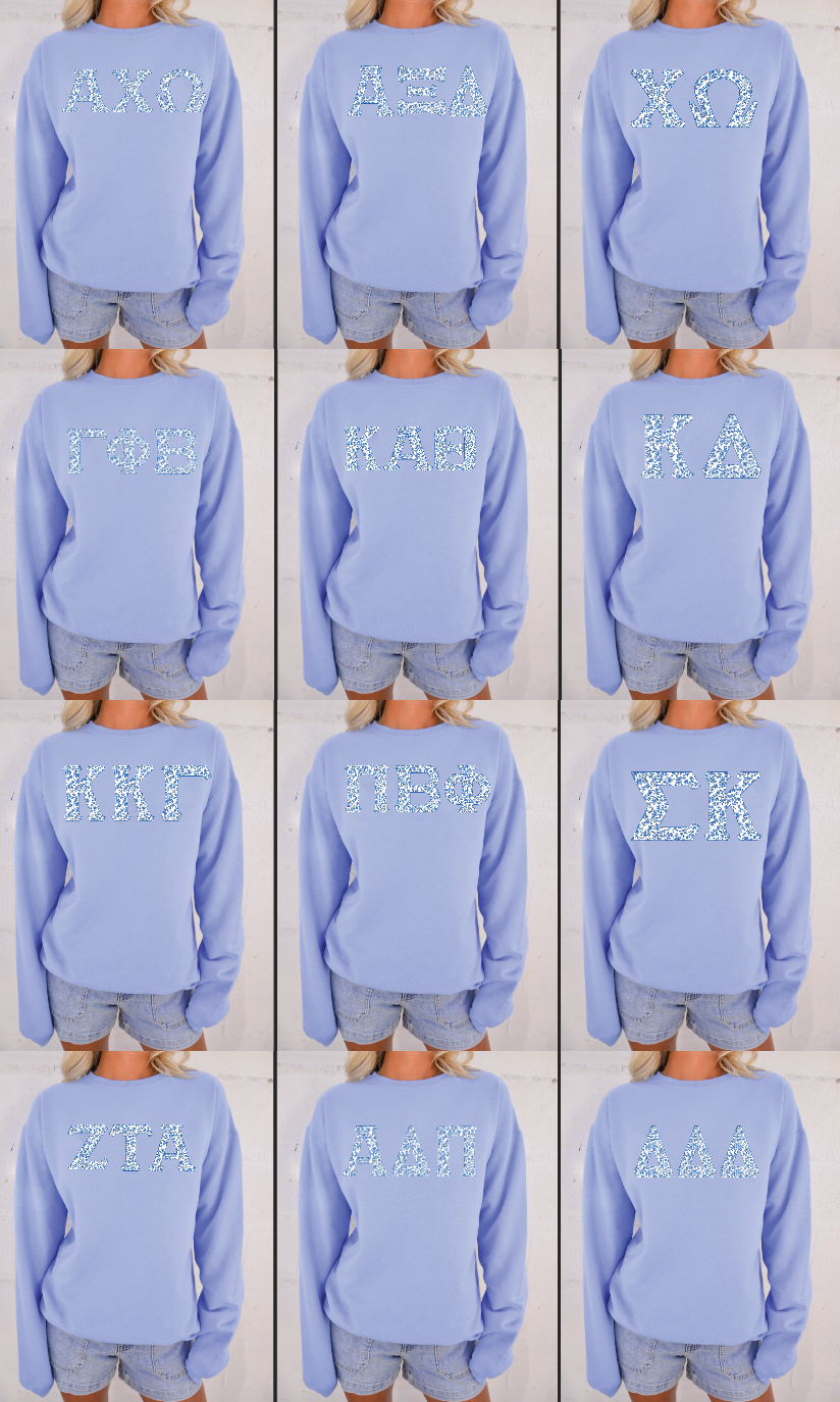 G-4: Sorority Blue Floral Letters Crew - Customizable