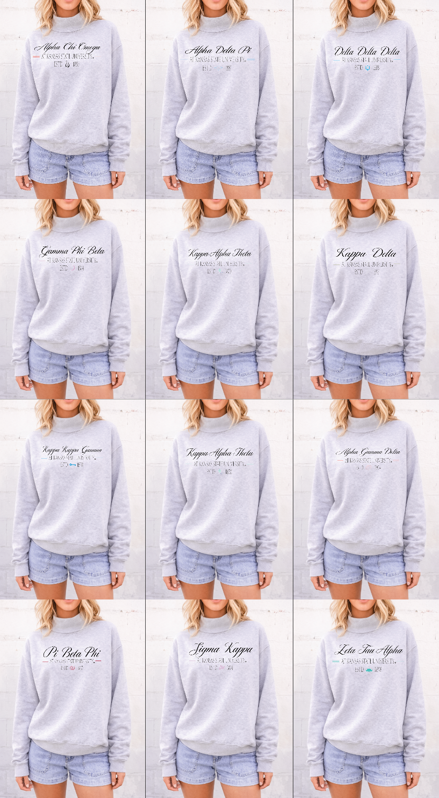 G-11: K-State Reverse Mock Neck Sorority Crew - Customizable