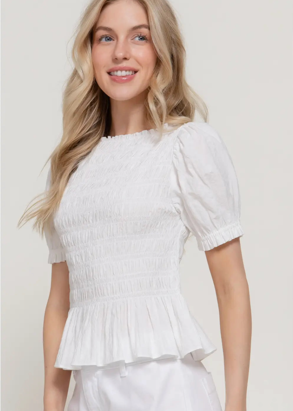 Short Sleeve Smocked Woven Top