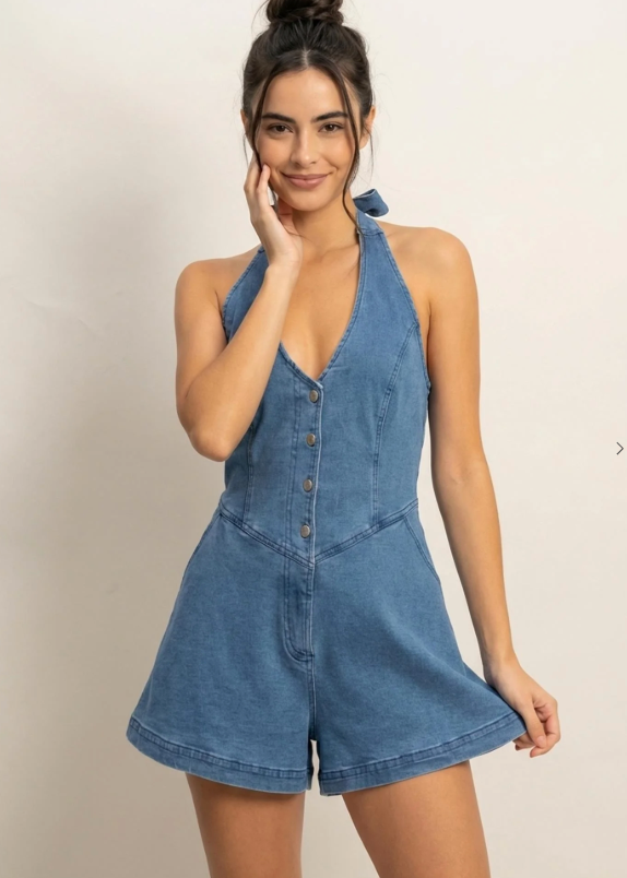 Denim Halter Neck Romper – Mesa Collection Boutique