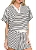 Black and White Striped Drawstring Shorts