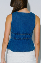 Load image into Gallery viewer, Denim Front Tie Sleeveless Peplum Top
