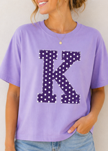 Load image into Gallery viewer, K Polka Dot Cropped Box Tee – Lavender
