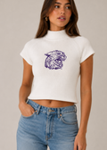 Embroidered Ratty Cat Mock Sweater - White