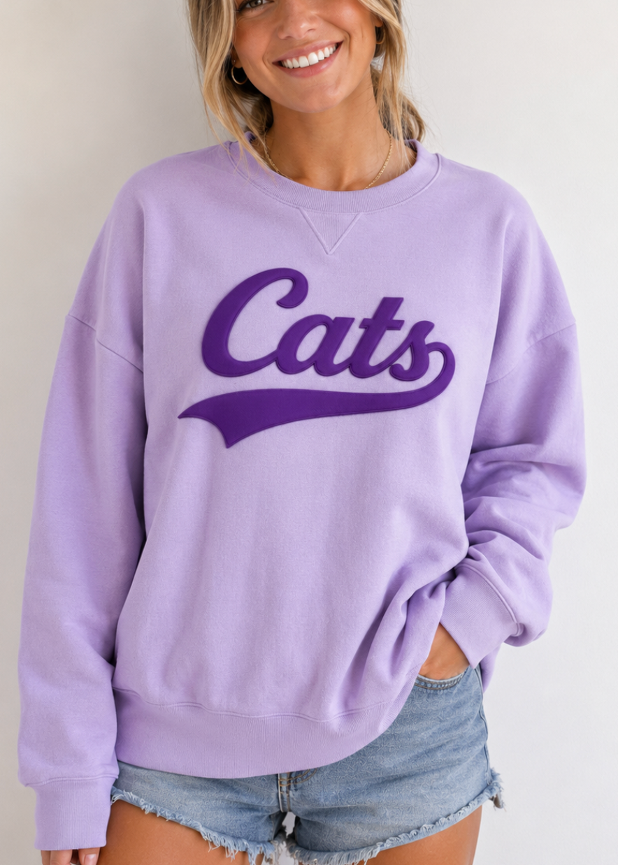 Lavender Cats Puff Ink Crewneck