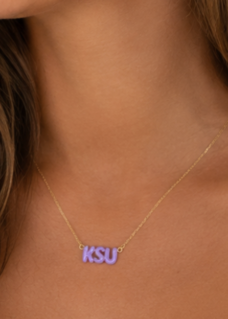 Lavender KSU Bubble Letter Necklace