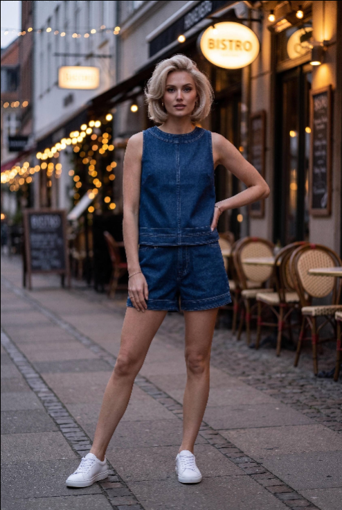 Sleeveless Stretch Denim Top