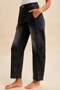 Black Denim Barrel Leg Stretchy Jeans