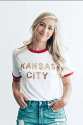 Kansas City Red Sequin Ringer Tee