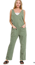 Load image into Gallery viewer, Olive Mineral Washed Overalls
