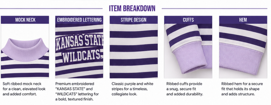 Kansas State Striped Mock Neck Pullover