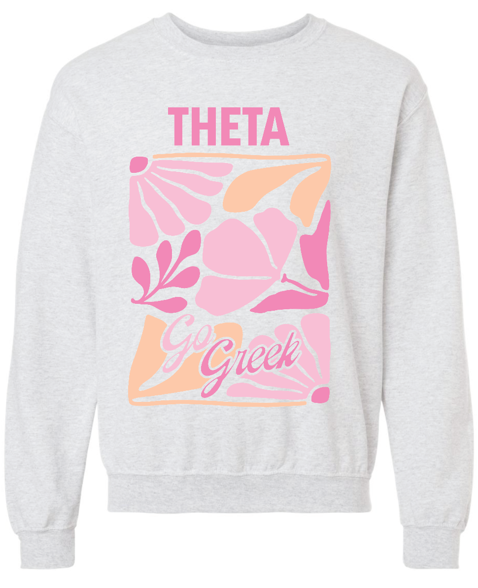 G-7: Pink and Orange Flower Greek Crew - Customizable