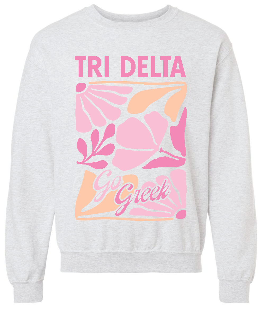 G-7: Pink and Orange Flower Greek Crew - Customizable