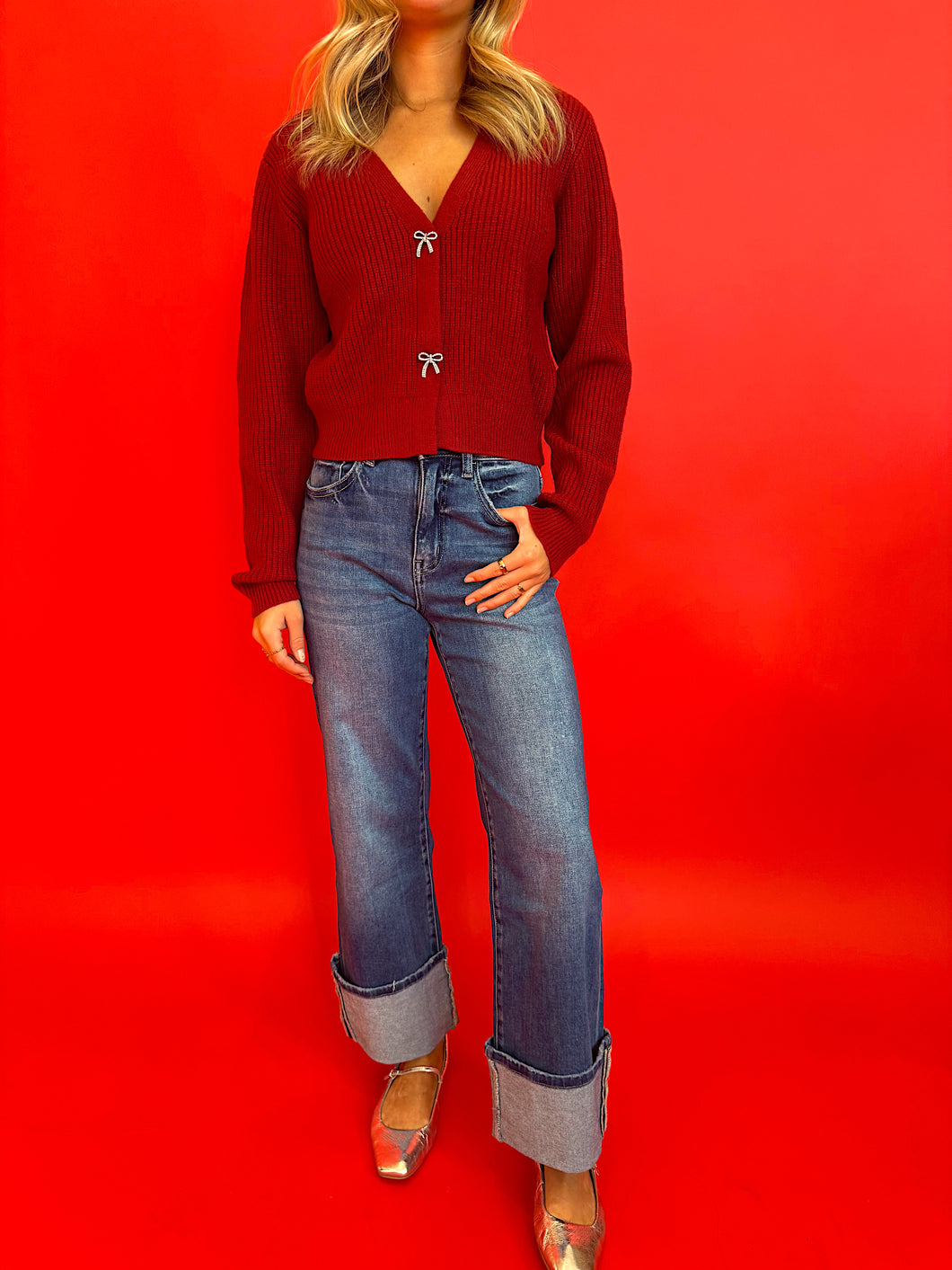 Red Twinkle Bow Cardigan