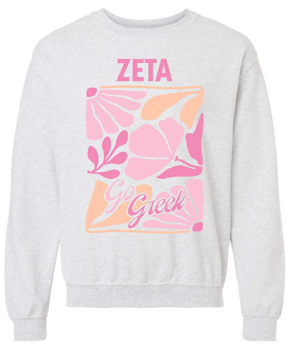 G-7: Pink and Orange Flower Greek Crew - Customizable