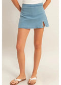 Light Denim Mini Side Slit Skirt