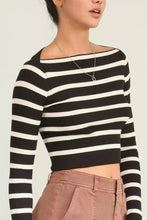 Load image into Gallery viewer, Striped Boatneck Long-Sleeve Crop Top
