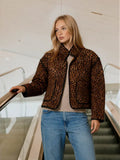 Leopard Print Snap Button Jacket - Brown Multi