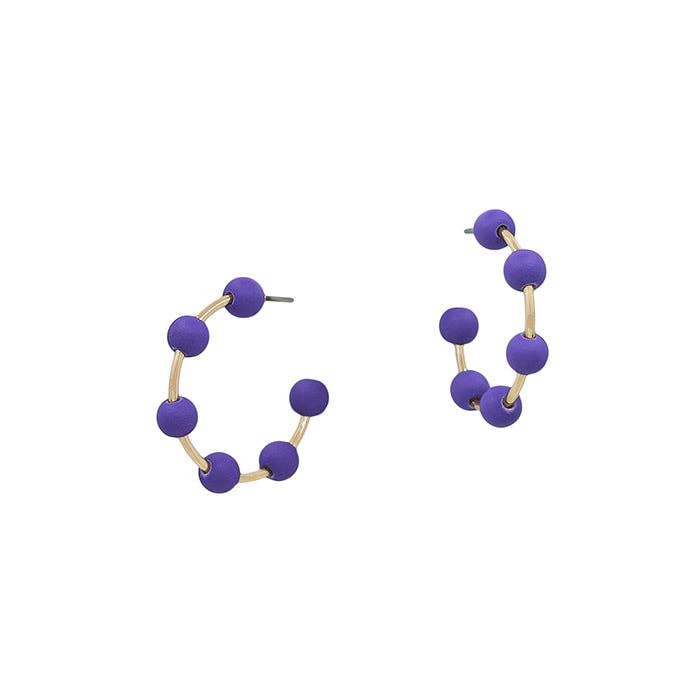 Gold Hoop with Purple ball earring 1inch