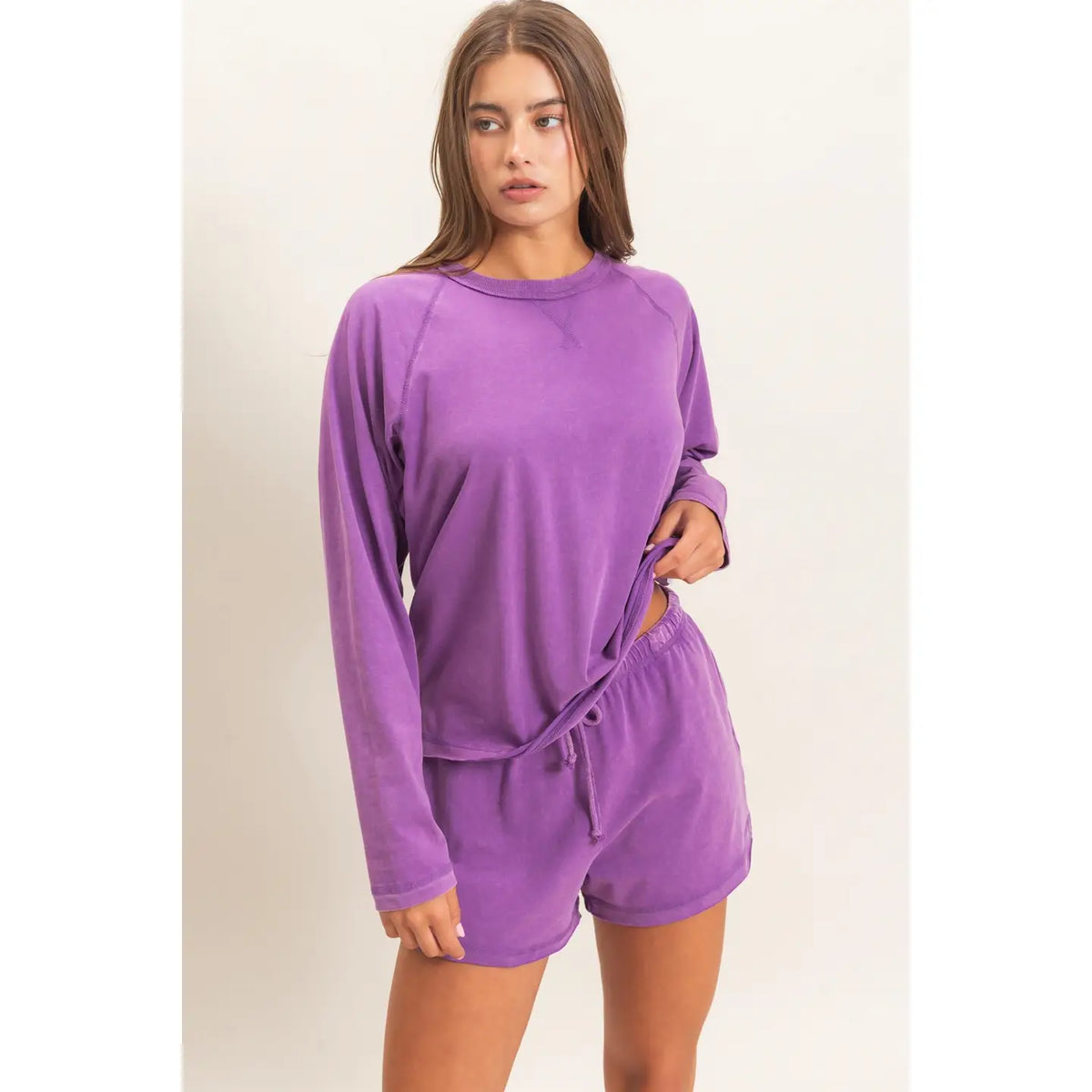 Mineral Wash Plum Long Sleeve Top