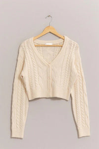 Cable Knit Cropped Cardigan Sweater