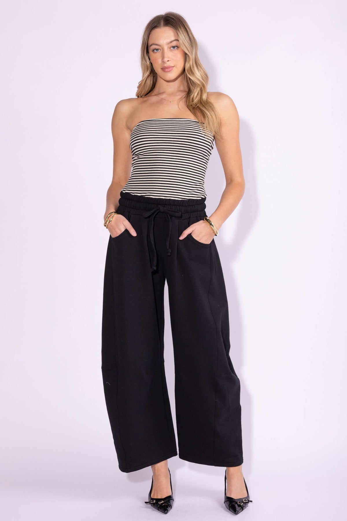 Tube With Barrel Leg Fleece Jumpsuit in Black by Berry Mellow