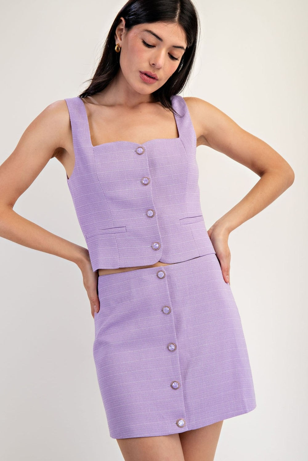 Lavender Tweed Textured Woven Button Up