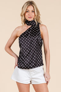 Polka Dot One Shoulder Scarf Top