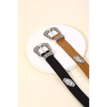 Load image into Gallery viewer, Engraved Flower Buckle Faux Leather Belt
