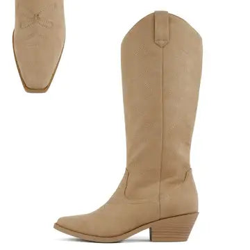 Western Long Boots - Camel Suede