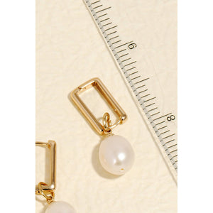 Pearl Charm Rectangle Hoop Earrings: G