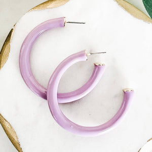 1.75" Purple Enamel Hoop Earrings