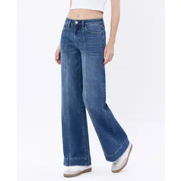High Rise Trouser Hem Jeans - Moon Bar