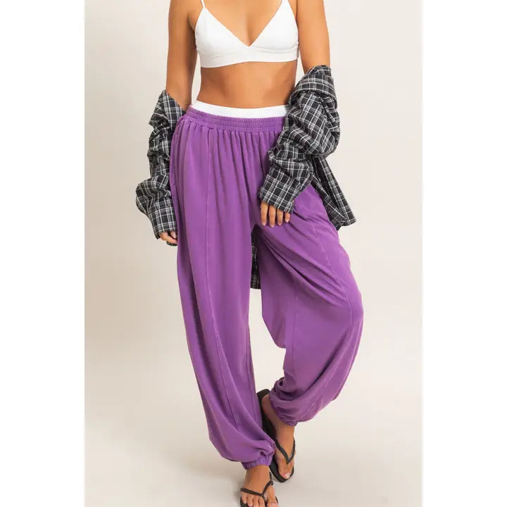 Plum Mineral Wash Elastic Waist Joggers