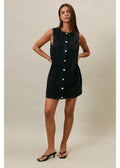 Sleeveless Round Button Down Black Mini Dress