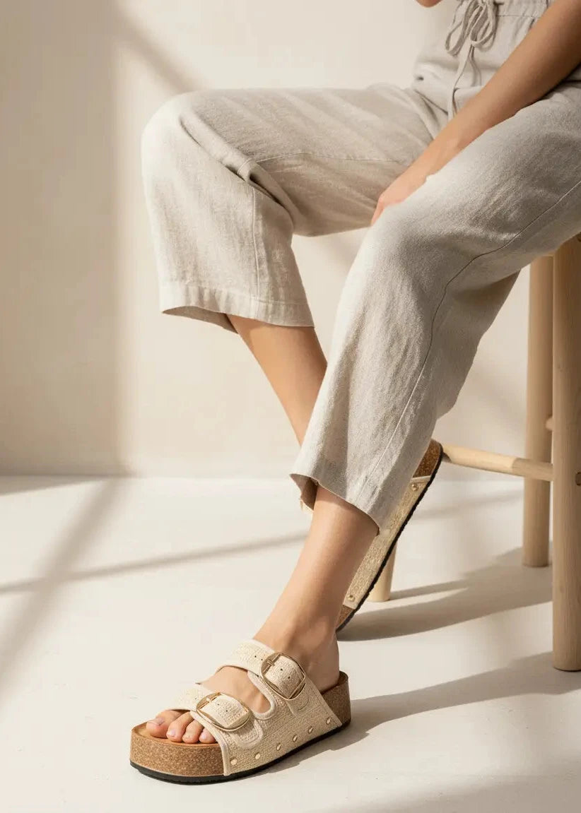 Double Strap Buckle Platform Sandals