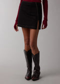 Black Denim Side Slit Mini Skort