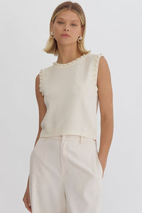 Round Ivory Neck Pearl Top