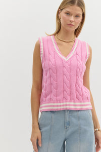 Pink Cable Knit Sweater Vest