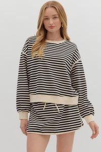 Black And Cream Stripe Long Sleeve Top