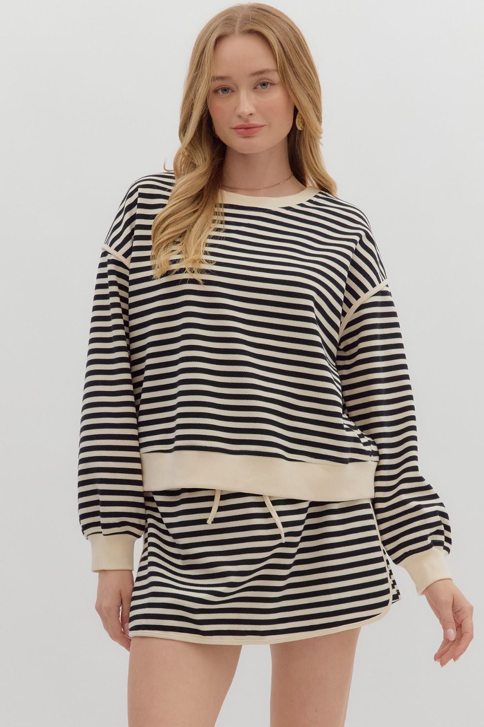 Black And Cream Stripe Long Sleeve Top