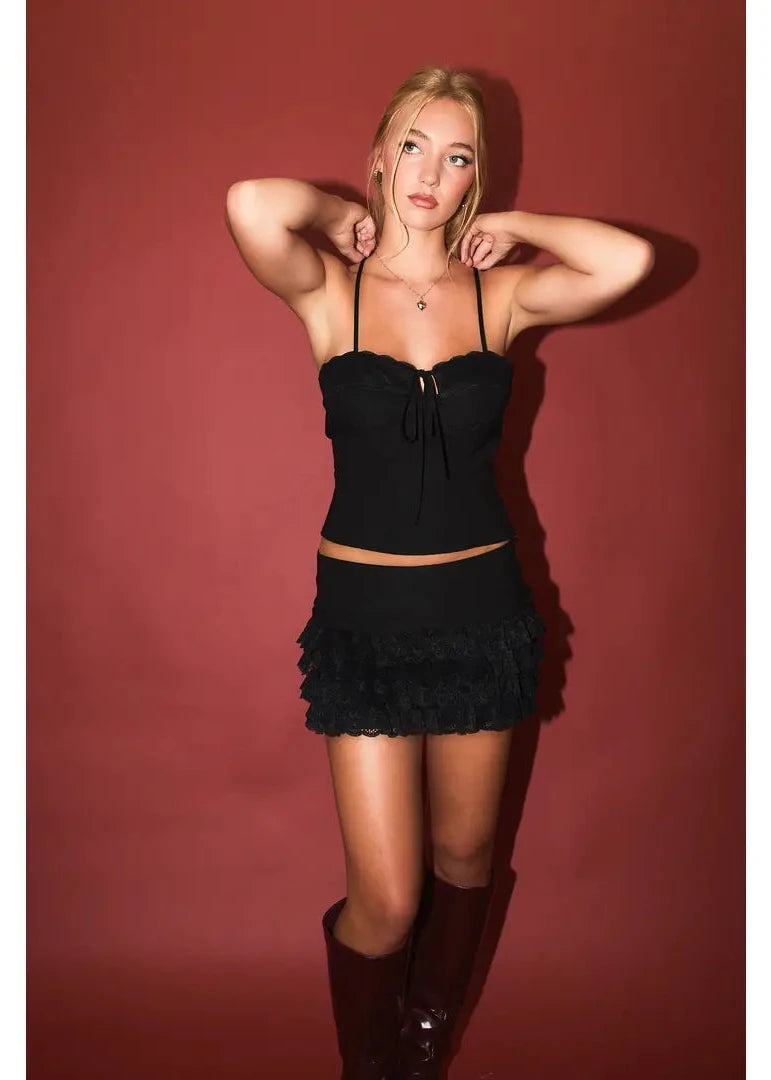 Lace Trim Black Strapless Top