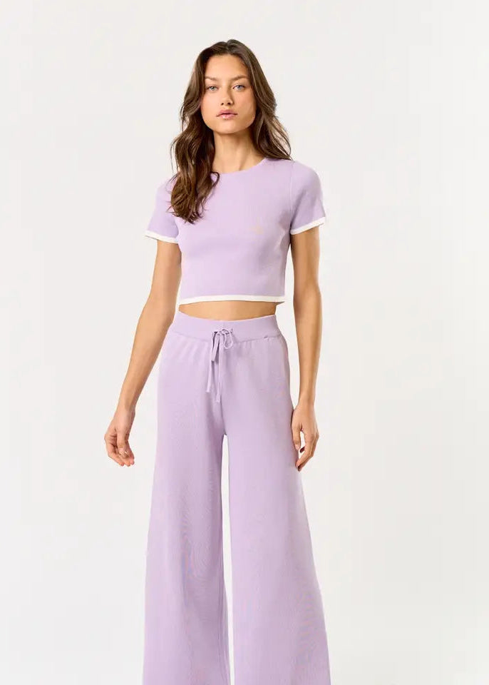 Cropped Hem Knit Lavender Crop Top