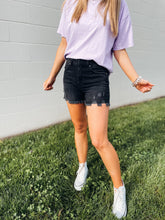 Load image into Gallery viewer, &#39;The Dottie’ Black Distressed Denim Shorts
