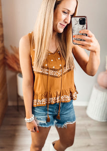 Dolly Embroidered Tank, Copper
