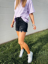 Load image into Gallery viewer, &#39;The Dottie’ Black Distressed Denim Shorts
