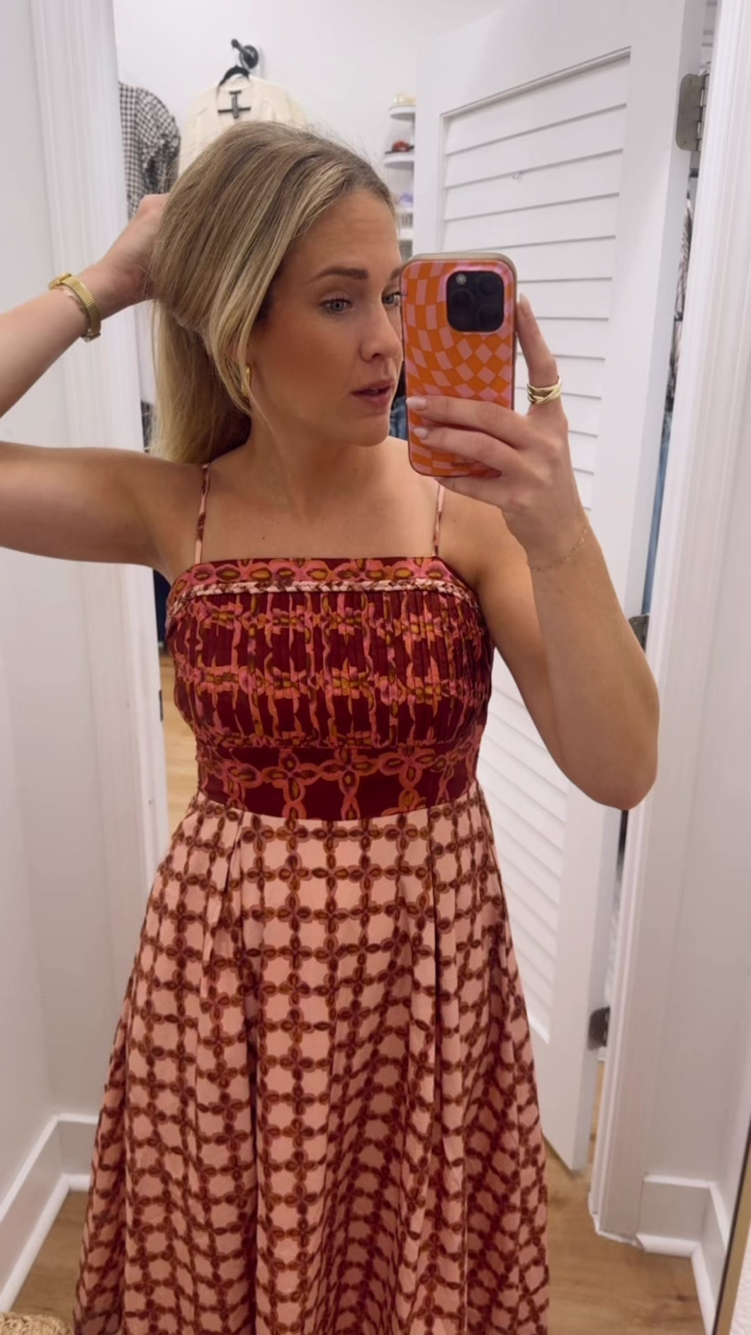 Braided Detail Printed Color Block Midi Dress