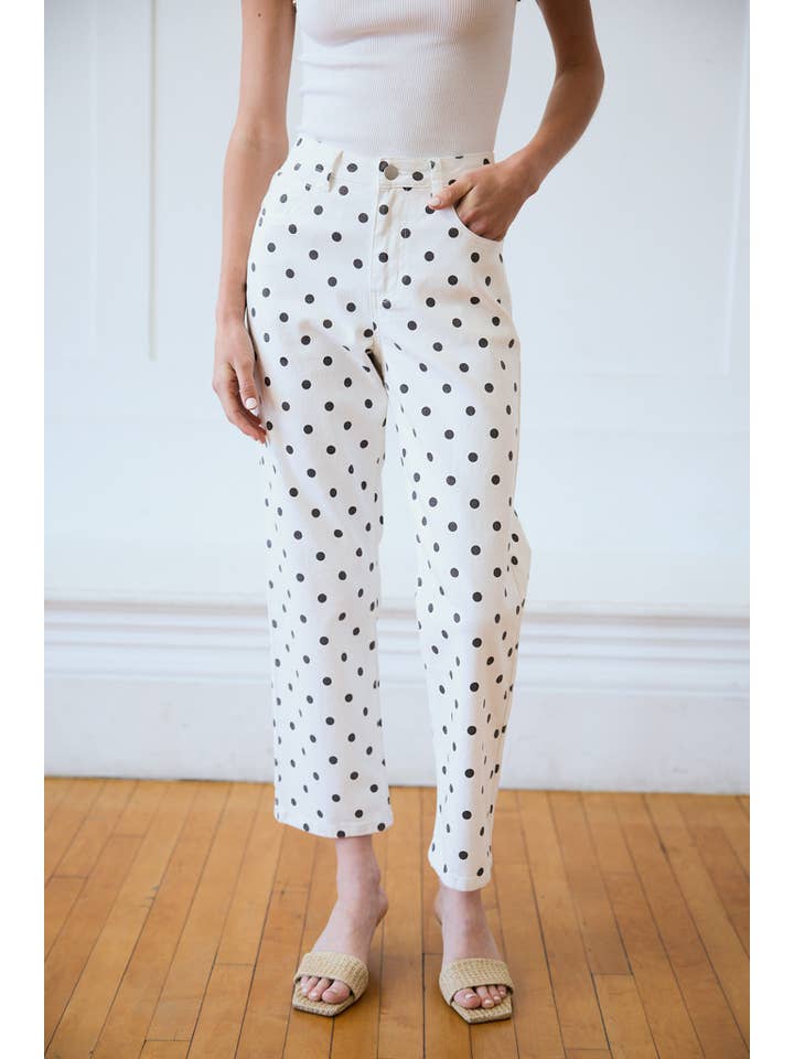 Polka Dot Straight-Leg Pants in Polka Dot, front view