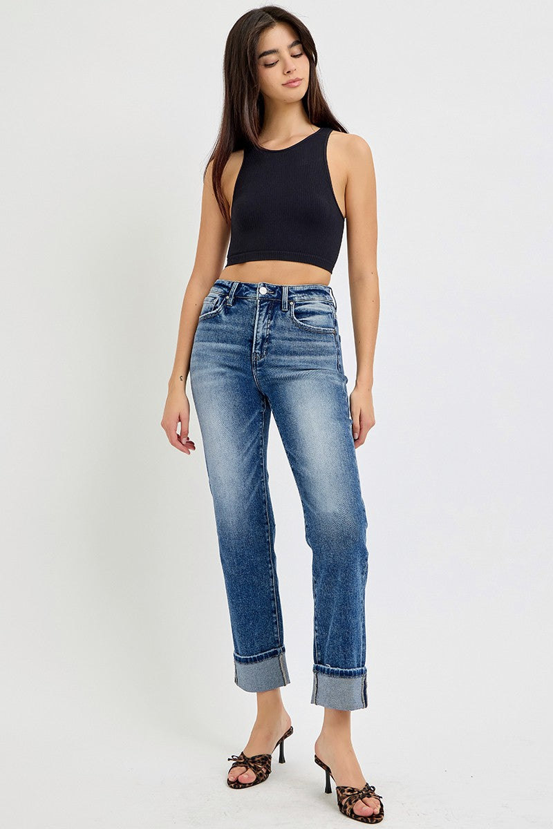 TUMMY CONTROL HIGH RISE CROP STRAIGHT JEANS